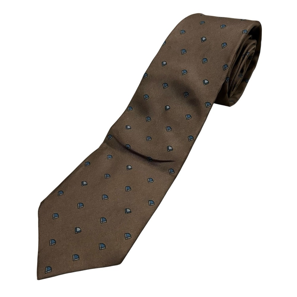 Vintage Christian Dior Tie Brown Diamond All Over Print Geometric 57" Silk